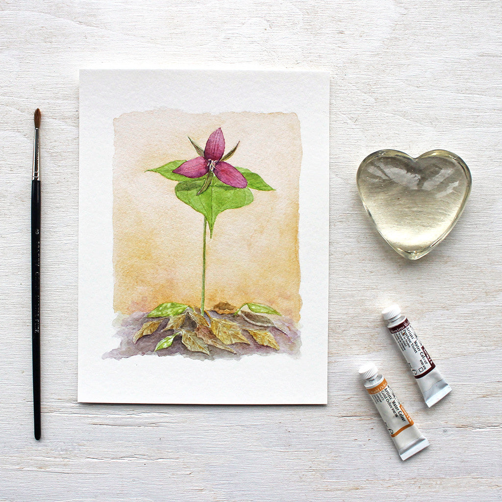 This lovely botanical print is based on an original watercolor I painted of a red trillium, one of spring's loveliest wildflowers.