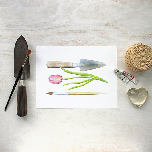 Trowel Paintbrush Watercolor Print