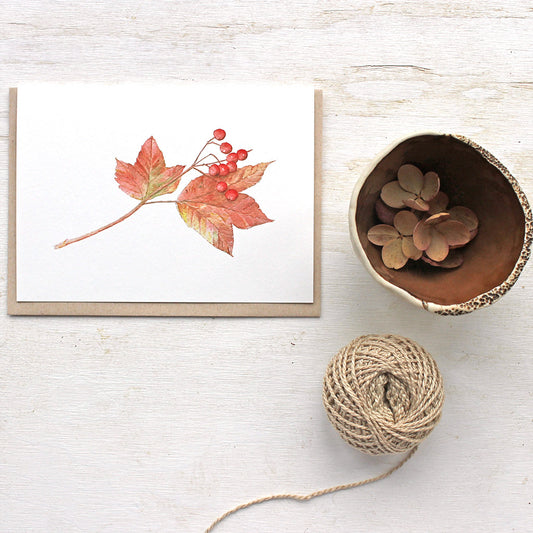 Viburnum leaves and berries note card by Kathleen Maunder (trowelandpaintbrush)