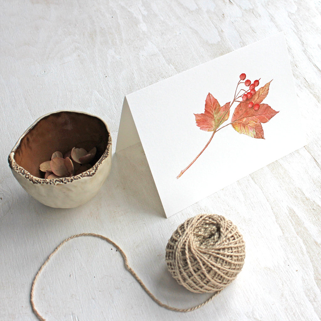 Viburnum leaves and berries note cards by Kathleen Maunder, trowelandpaintbrush.com