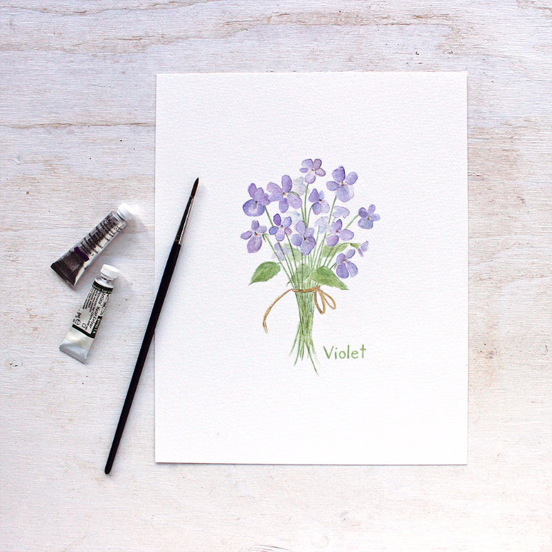 Violets print - Botanical watercolor painting by Kathleen Maunder