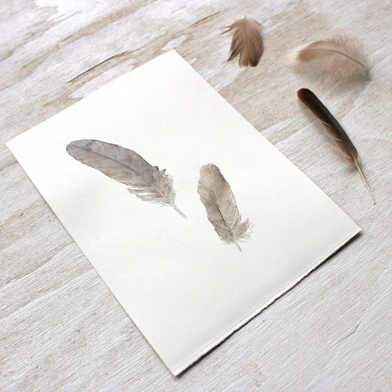 Watercolour painting of sparrow feathers by Kathleen Maunder, trowelandpaintbrush.com