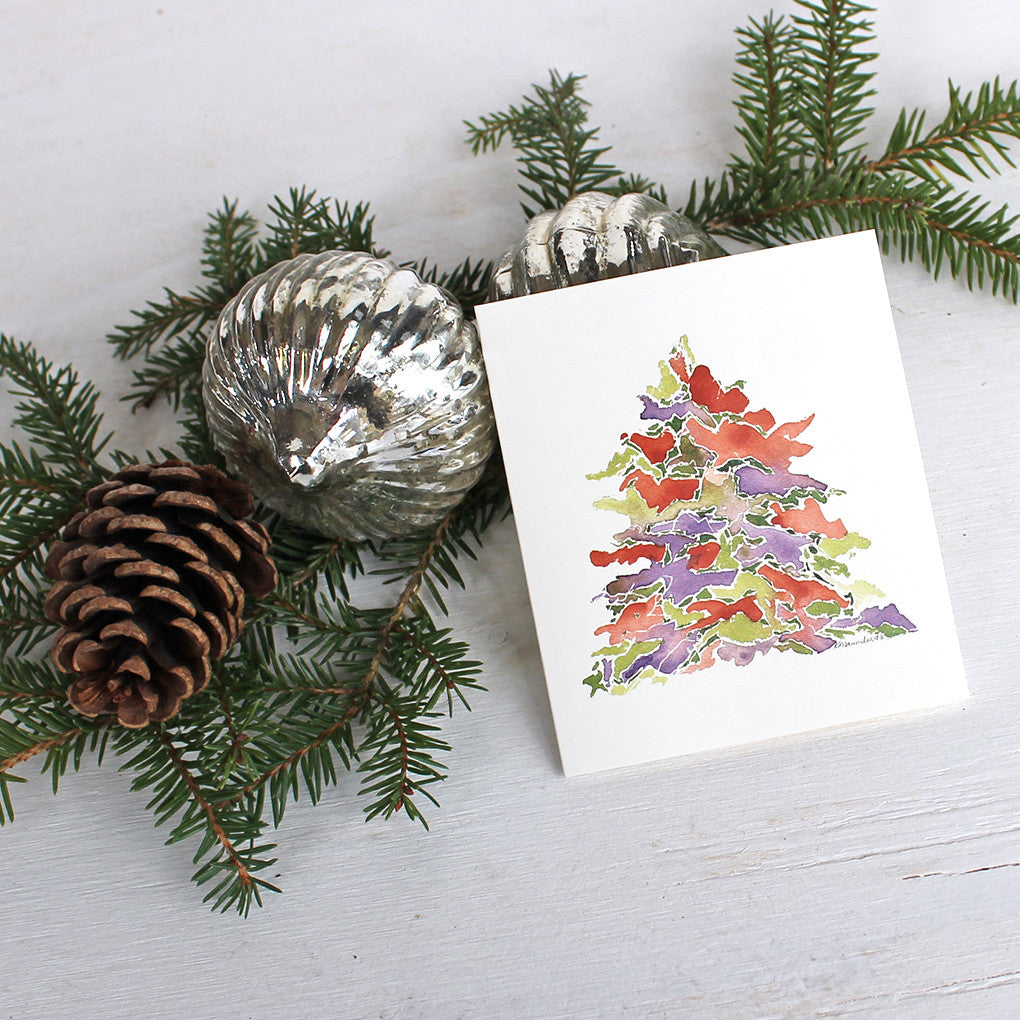 Holiday Watercolour Tree Gifts Cards for Christmas by Trowel and Paintbrush