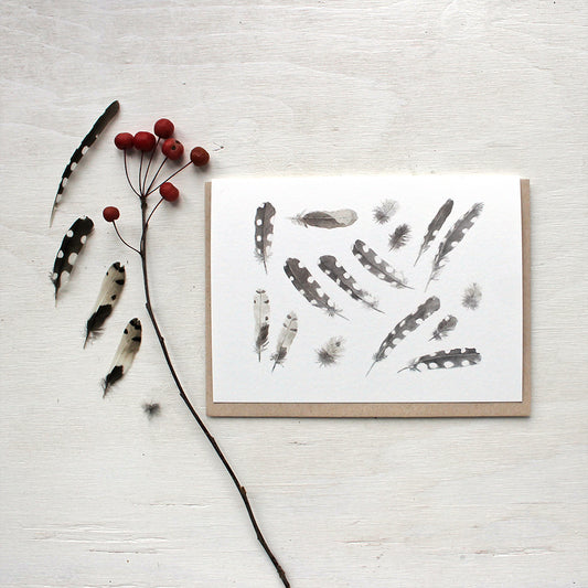 Woodpecker feather note cards by watercolor artist Kathleen Maunder